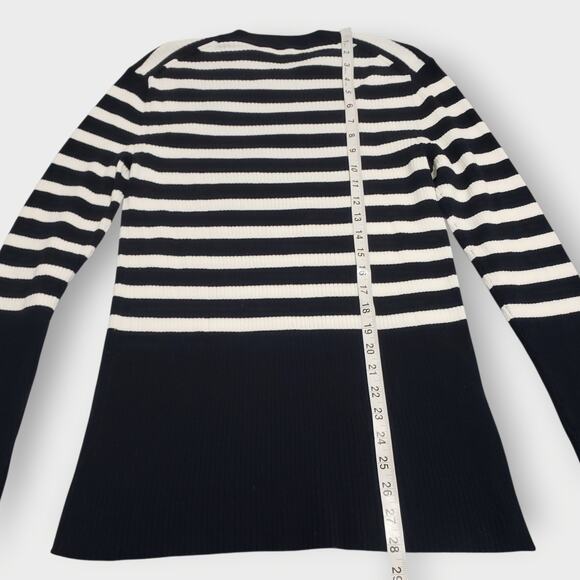Everlane The Brenton Ribbed Crewneck Sweater Navy Blue White Stripe Sz Large - Picture 13 of 13